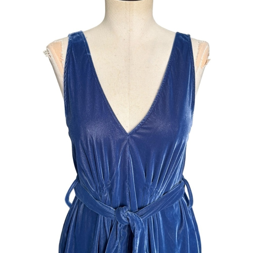 & Other Stories Belted Velvet  Midi Dress in Blue Size: 4 - Picture 5 of 12